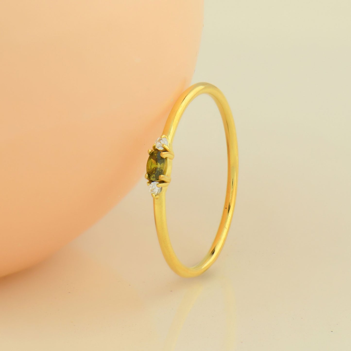 10K Gold Thin Oval Peridot and Diamond Ring - 2S84PER