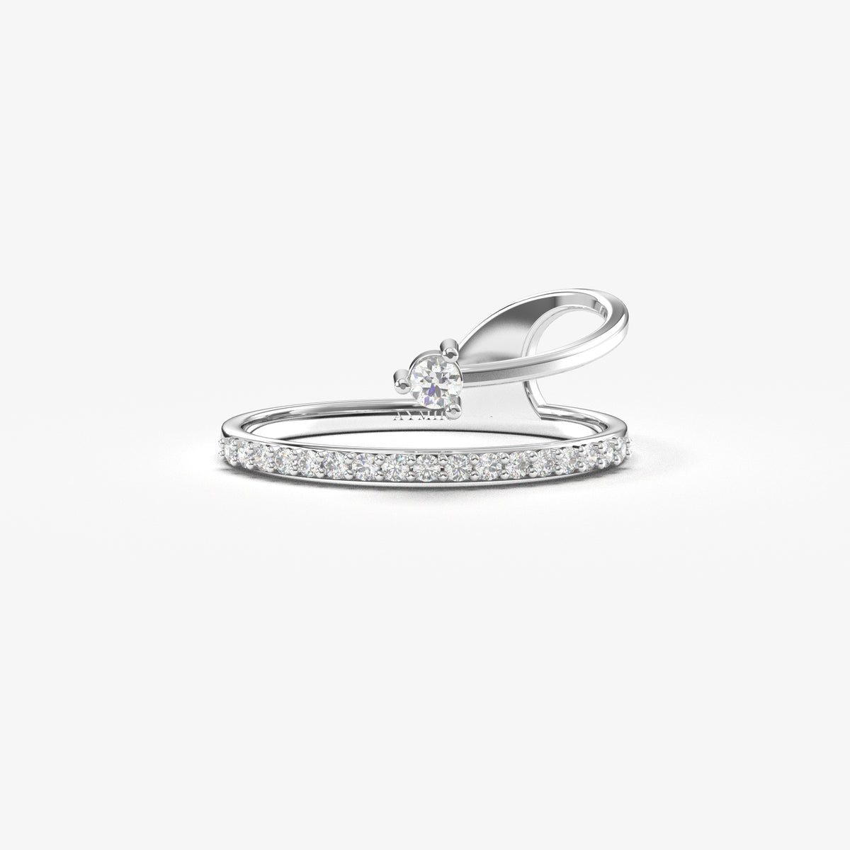 18K white gold pave swirl ring with cubic zirconia, front view
