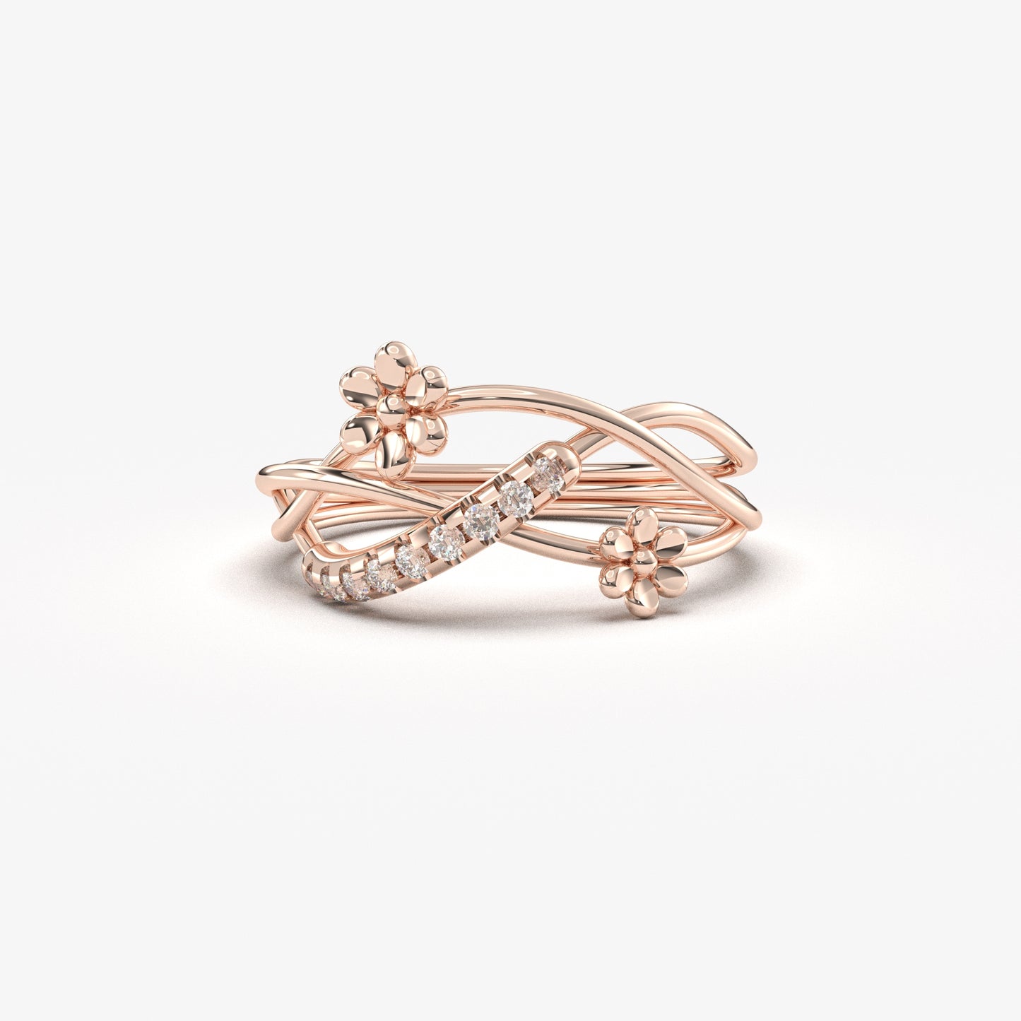 18K Gold Flower Wedding Diamond Ring - LR99