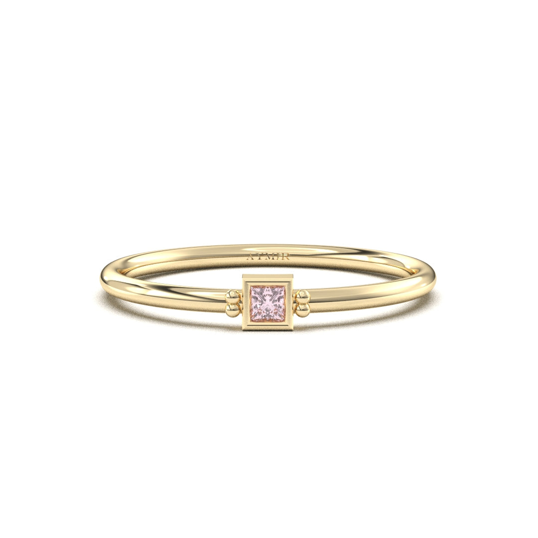 18K yellow gold 1 stone birthstone family ring with cubic zirconia, front view