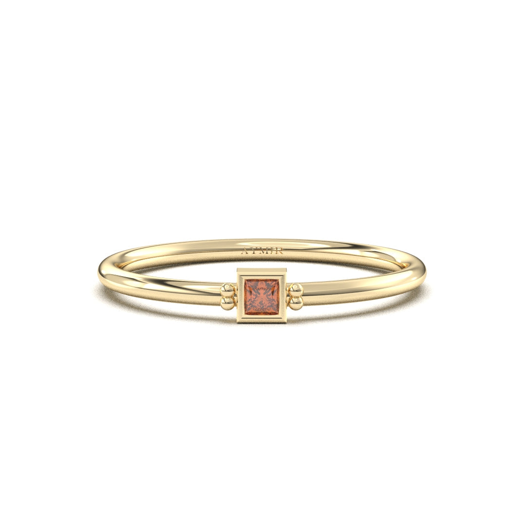 18K yellow gold 1 stone birthstone family ring with cubic zirconia, front view