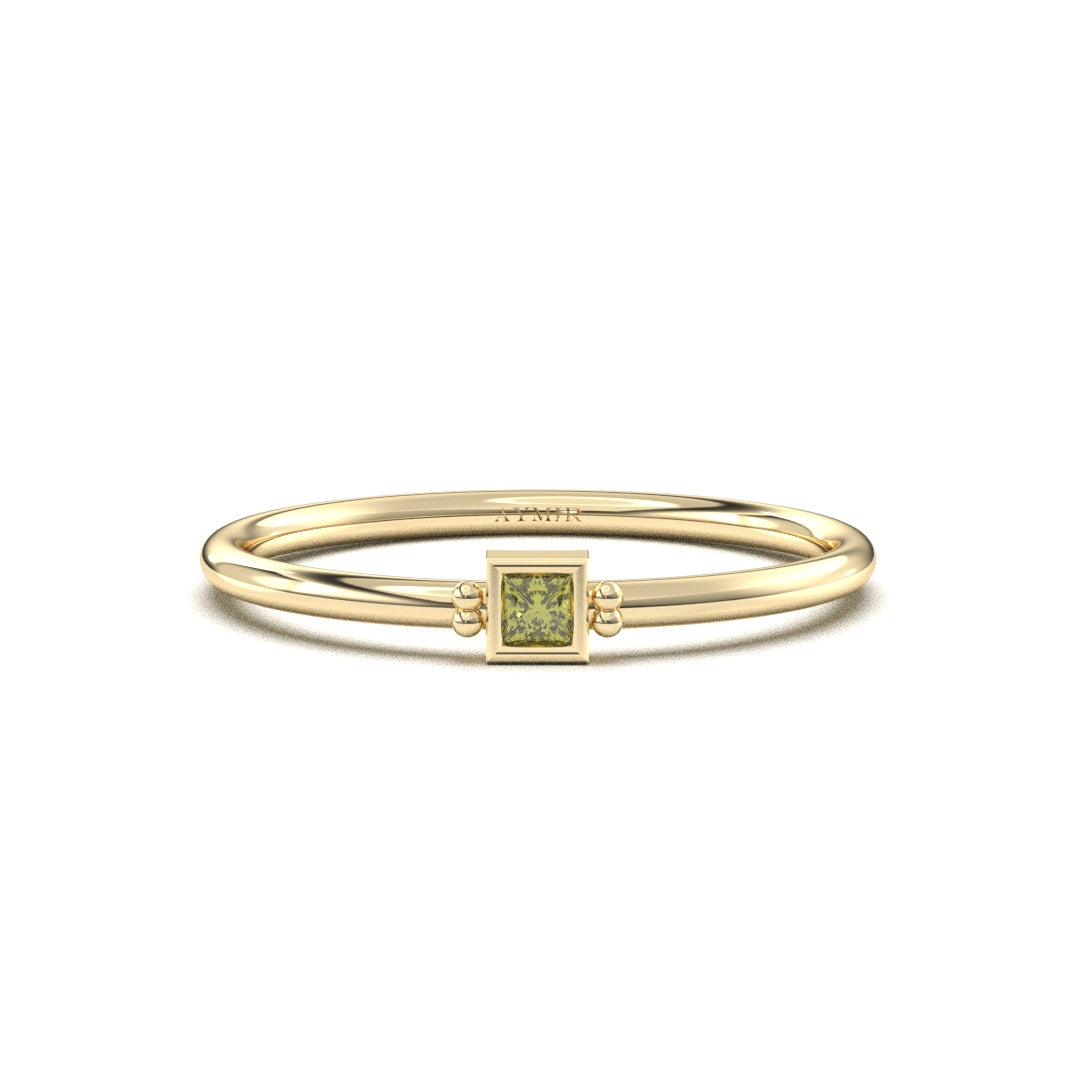 18K yellow gold 1 stone birthstone family ring with cubic zirconia, front view