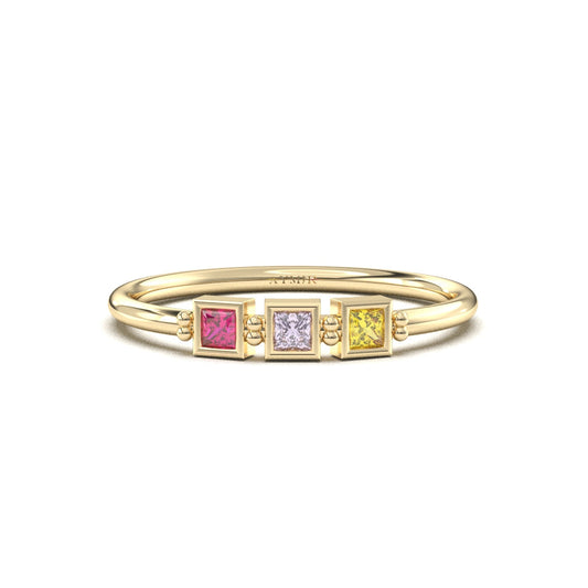 18K Gold Personalized 3 Stone Birthstone Family Ring - 2S198FAM3