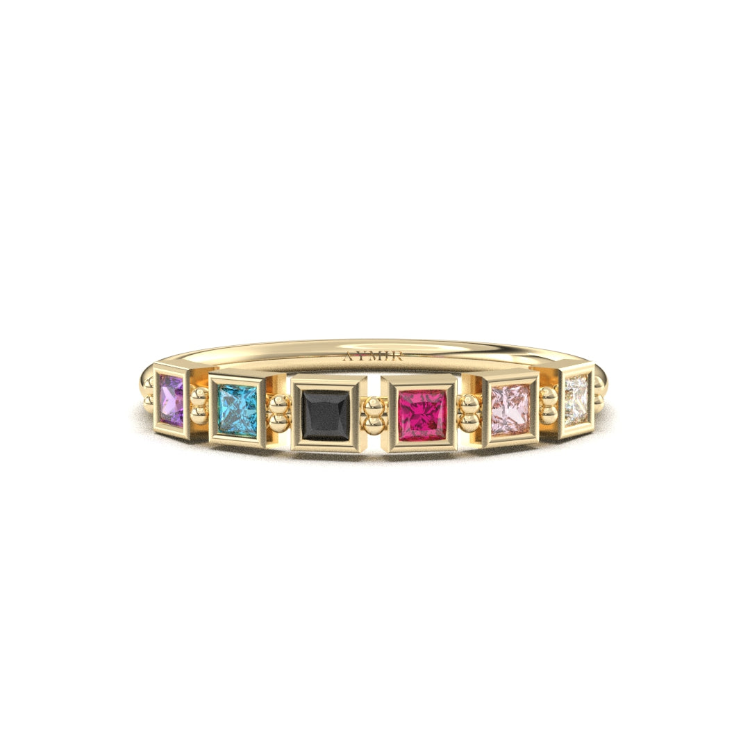 14K Gold Personalized 6 Stone Birthstone Family Ring - 2S198FAM6