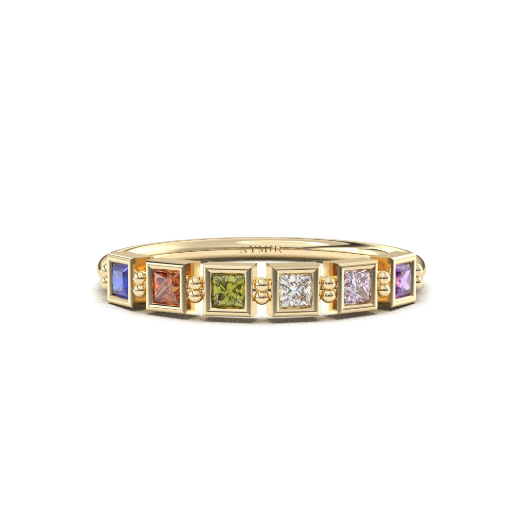 14K Gold Personalized 6 Stone Birthstone Family Ring - 2S198FAM6
