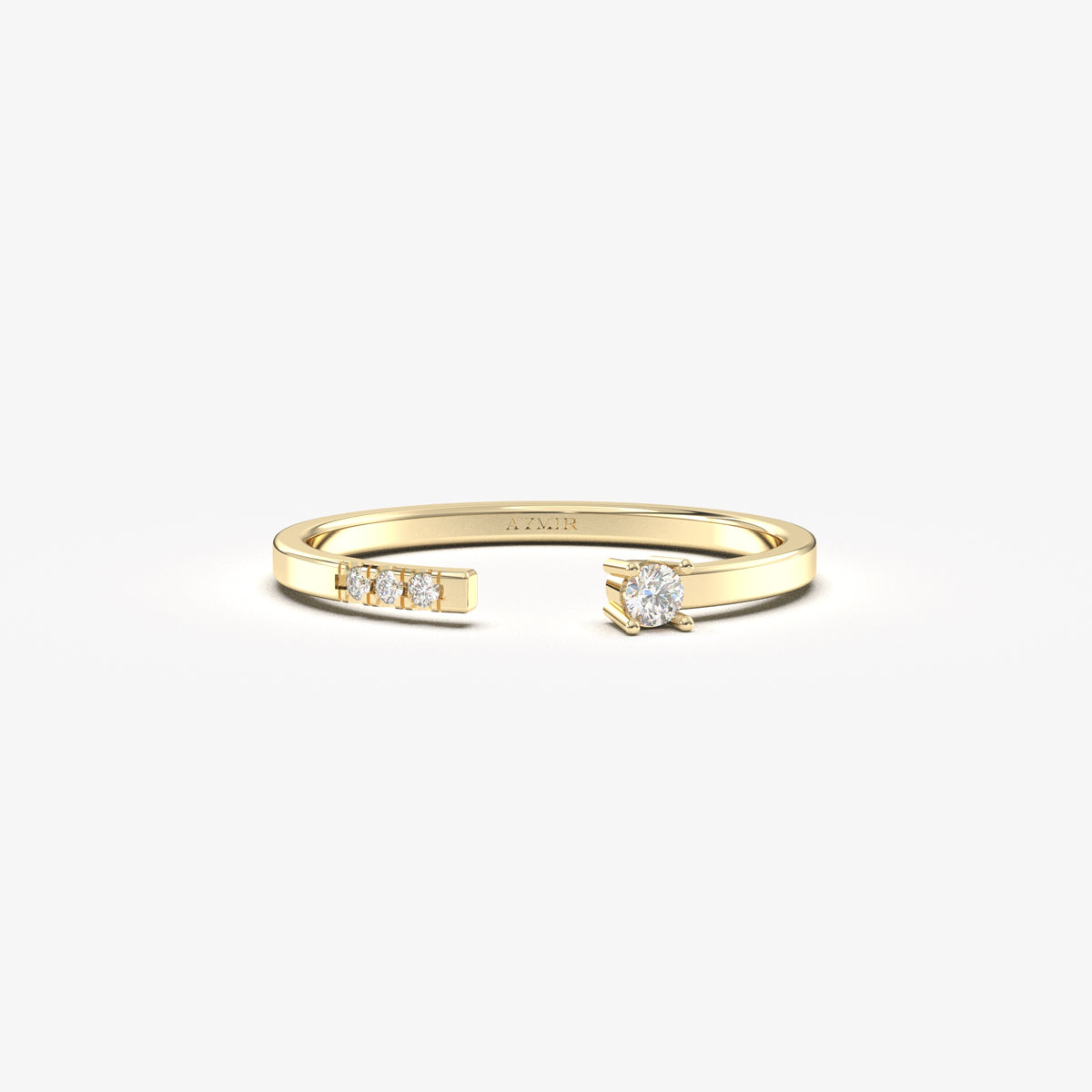 18K yellow gold open cuff ring with cubic zirconia, front view