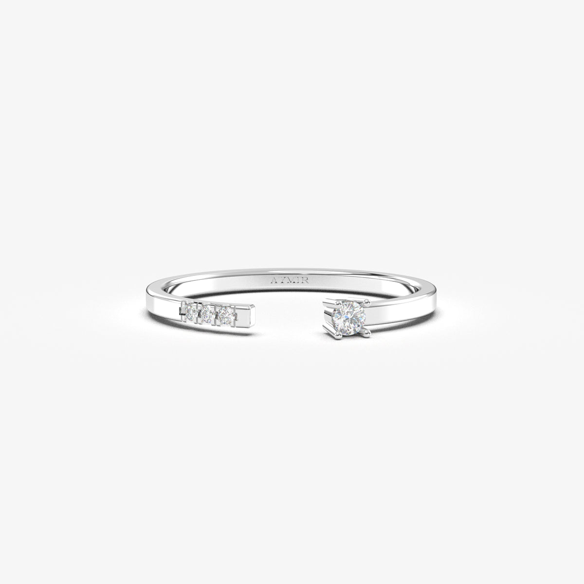 10K white gold open cuff ring with cubic zirconia, front view