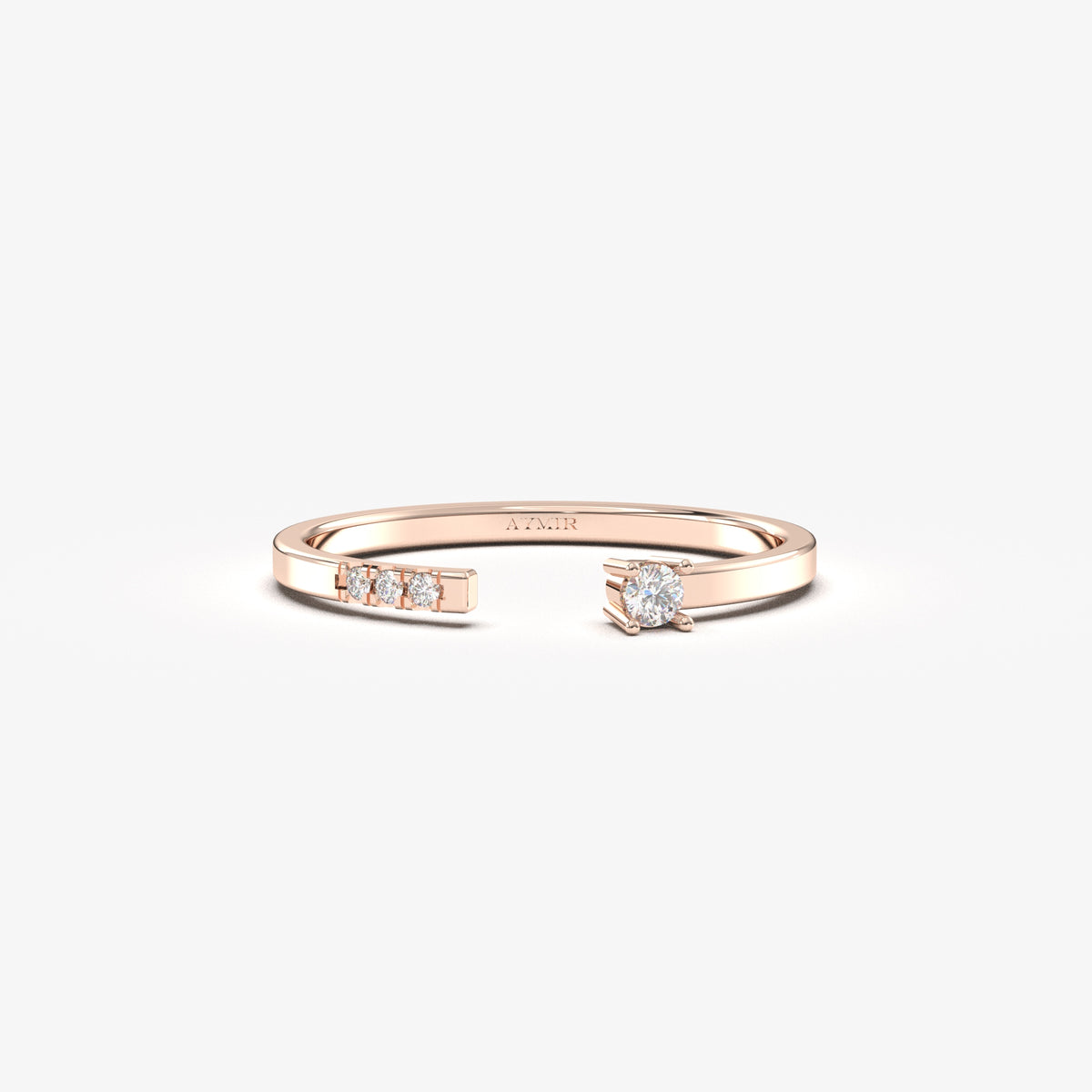14K rose gold open cuff ring with cubic zirconia, front view