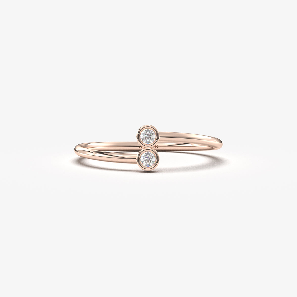 18K rose gold toi et moi bezel ring with cubic zirconia, front view