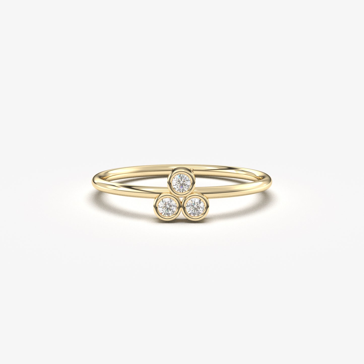 14K yellow gold trefoil ring with natural diamonds, front view