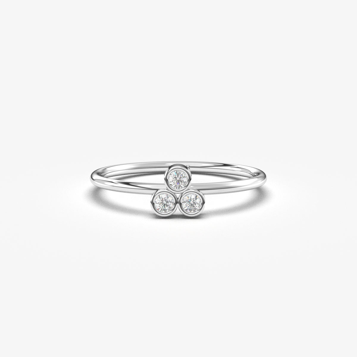 14K white gold trefoil ring with natural diamonds, front view