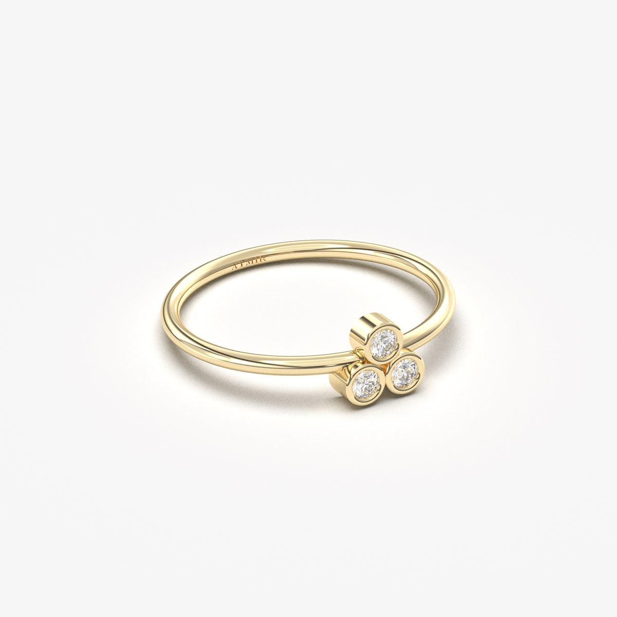 10K yellow gold trefoil ring with cubic zirconia, angled view