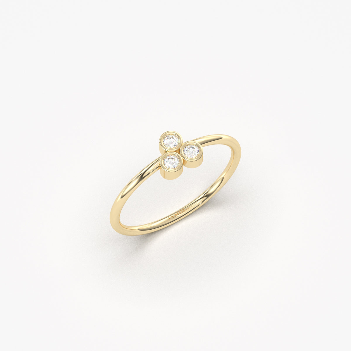 10K yellow gold trefoil ring with cubic zirconia, side view