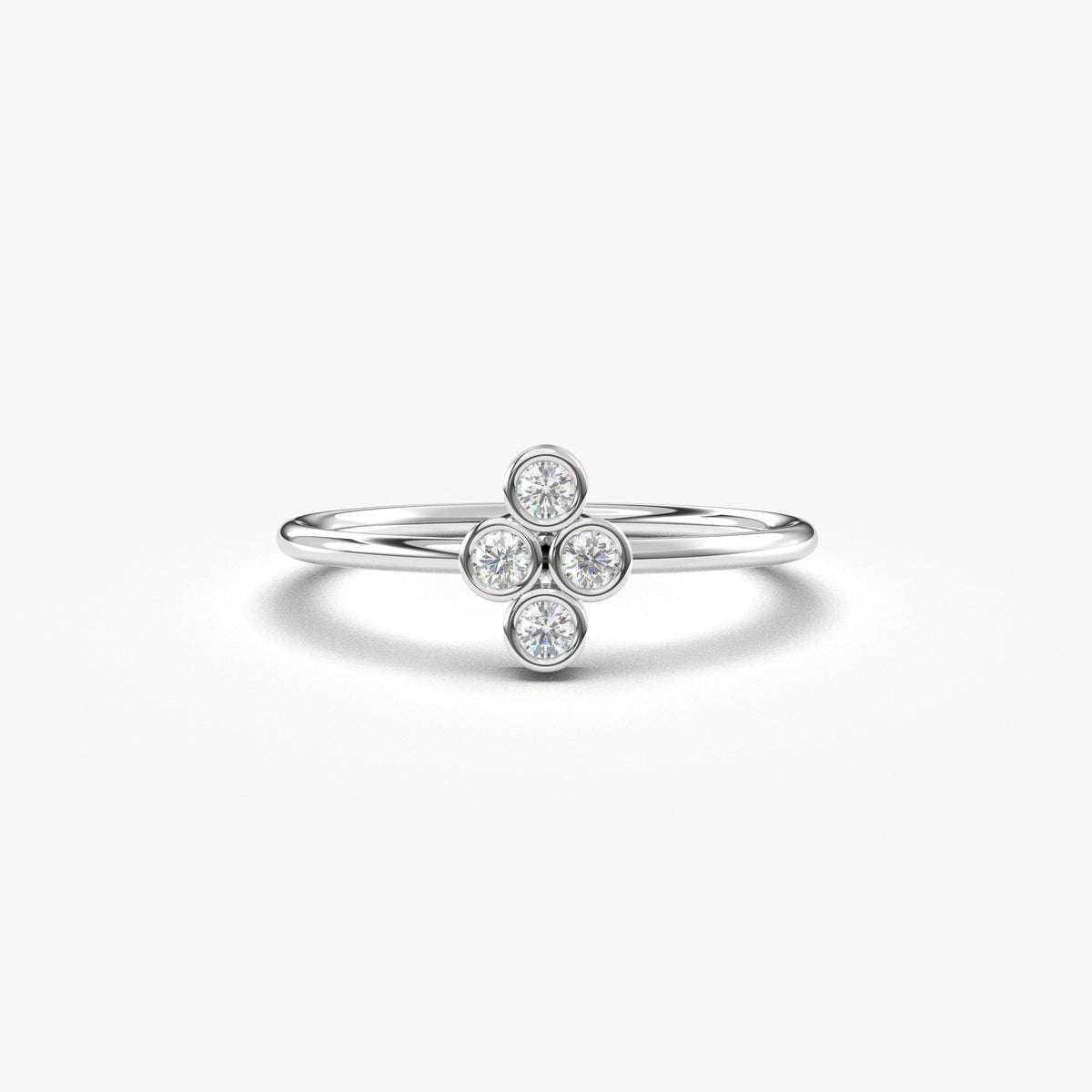 14K white gold clover ring with natural diamonds, front view