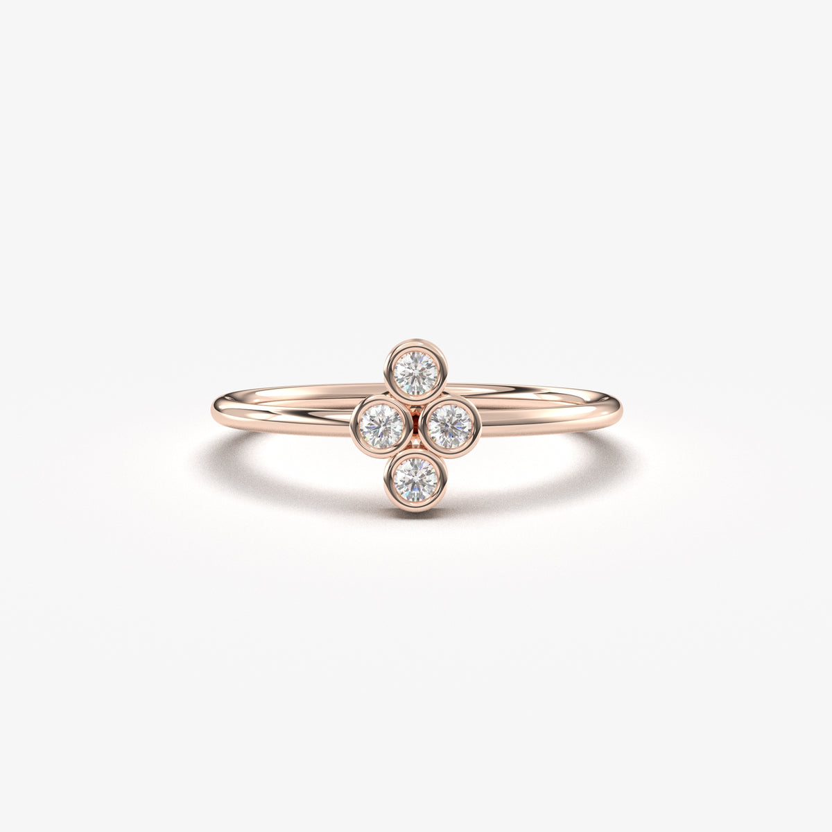 18K rose gold clover ring with cubic zirconia, front view