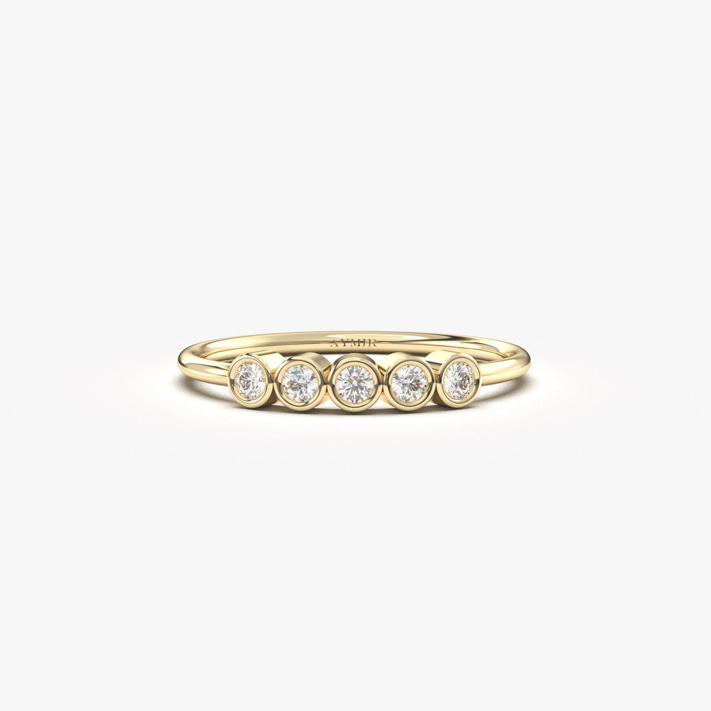 14K yellow gold five stone bezel ring with cubic zirconia, front view