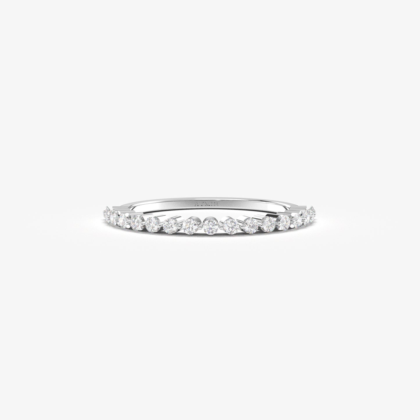 18K white gold half eternity ring with natural diamonds, front view