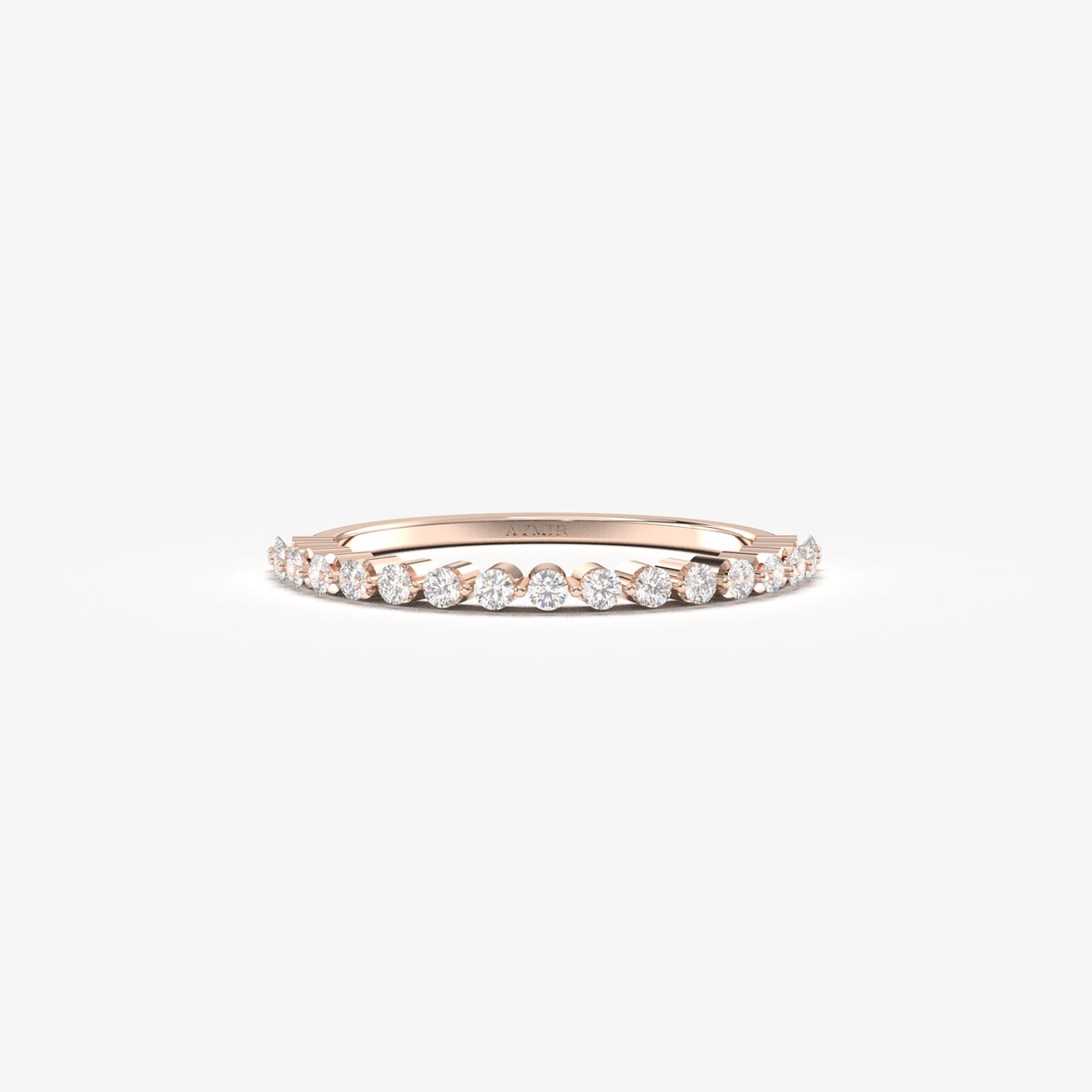 18K rose gold half eternity ring with natural diamonds, front view
