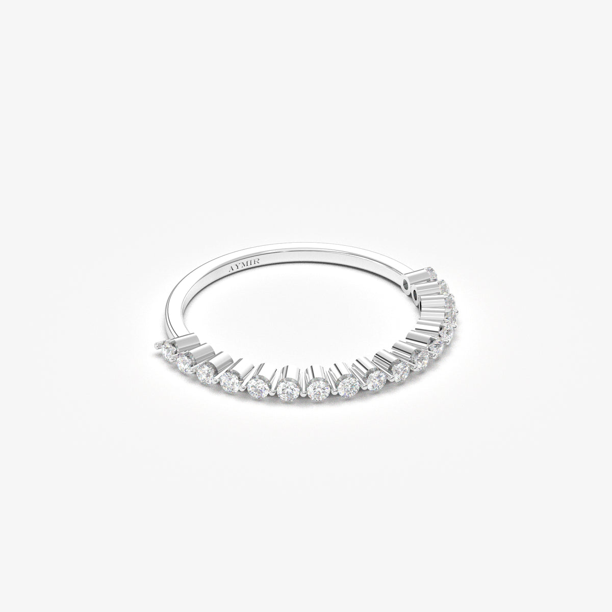 18K white gold half eternity ring with cubic zirconia, angled view