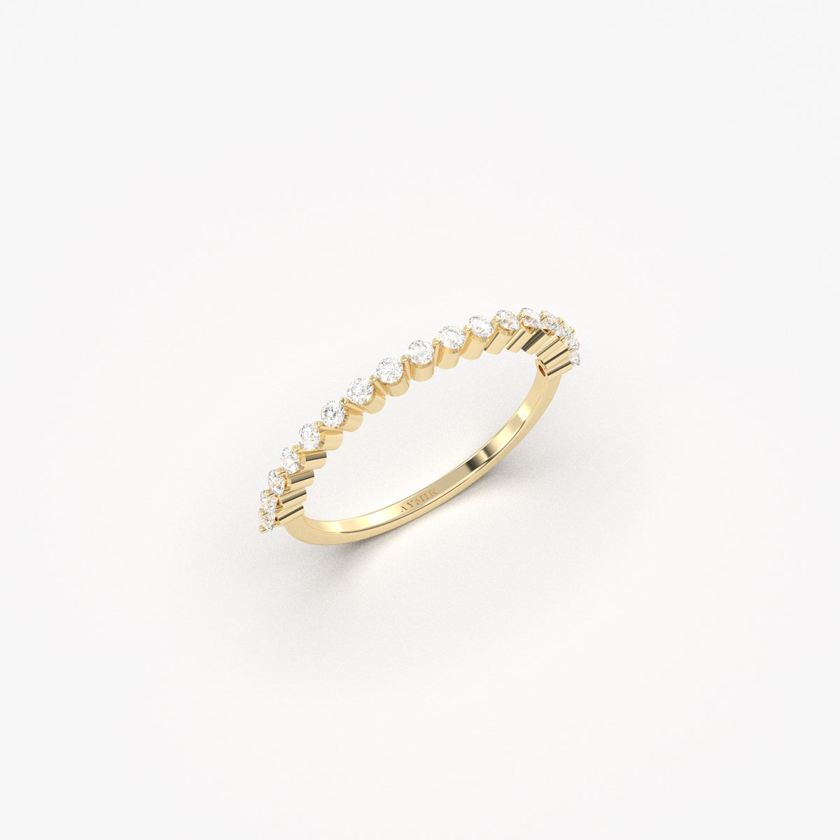 14K yellow gold half eternity ring with cubic zirconia, side view