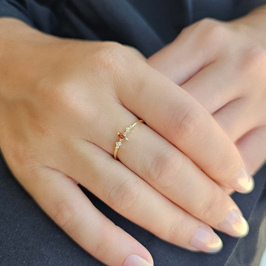 18K Gold Thin Marquise Garnet and Cz Ring - 2S111GAR