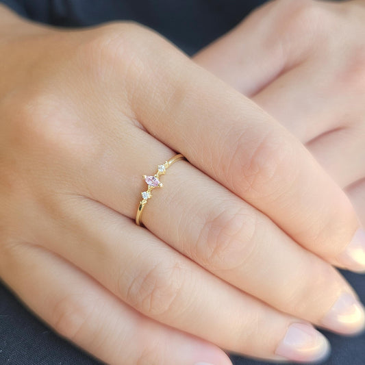 18K Gold Marquise Baguette and CZ Ring - 2S111PNK