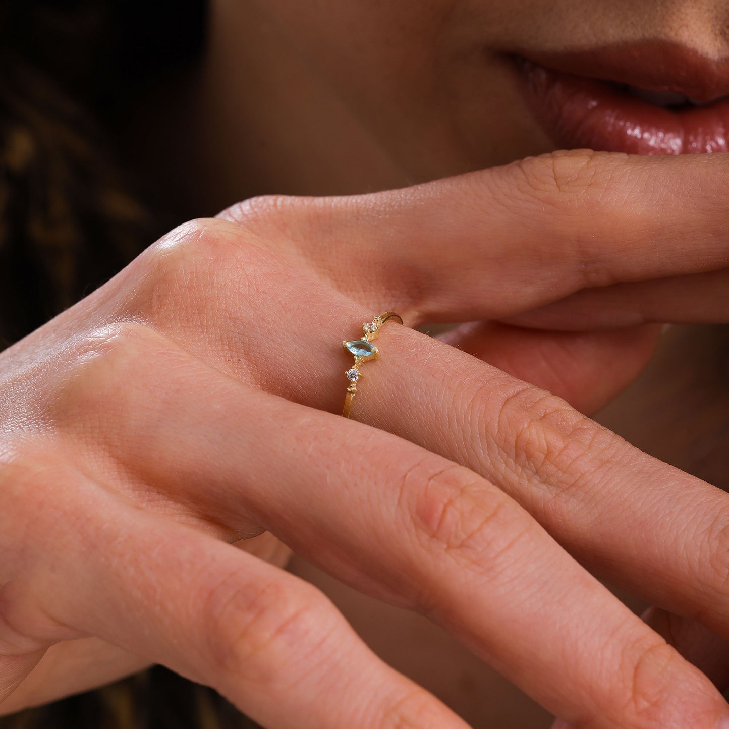 14K Gold Marquise Aquamarine Ring - 2S111AQUA
