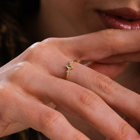 18K Gold Marquise Aquamarine Diamond Ring - 2S111AQUA