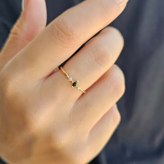 18K Gold Marquise Black Onyx Ring - 2S111BLK