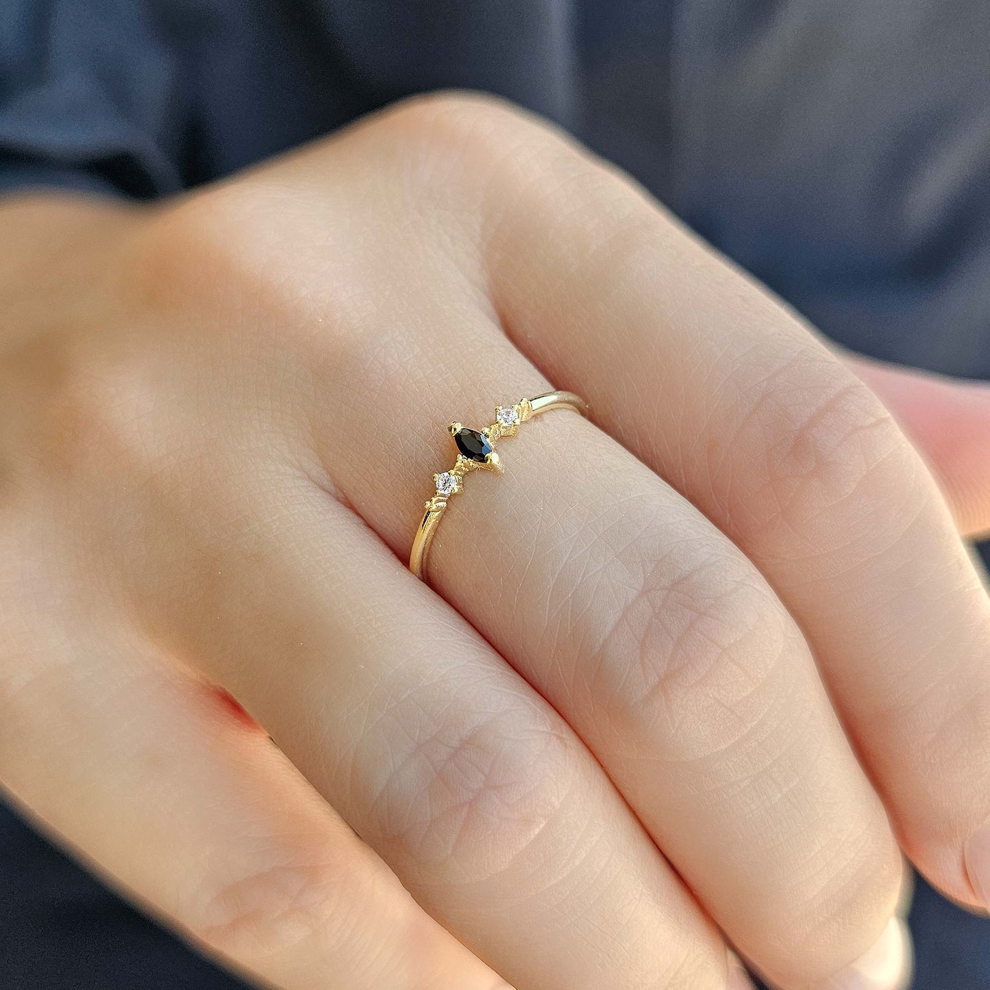 14K Gold Marquise Black Onyx Ring - 2S111BLK