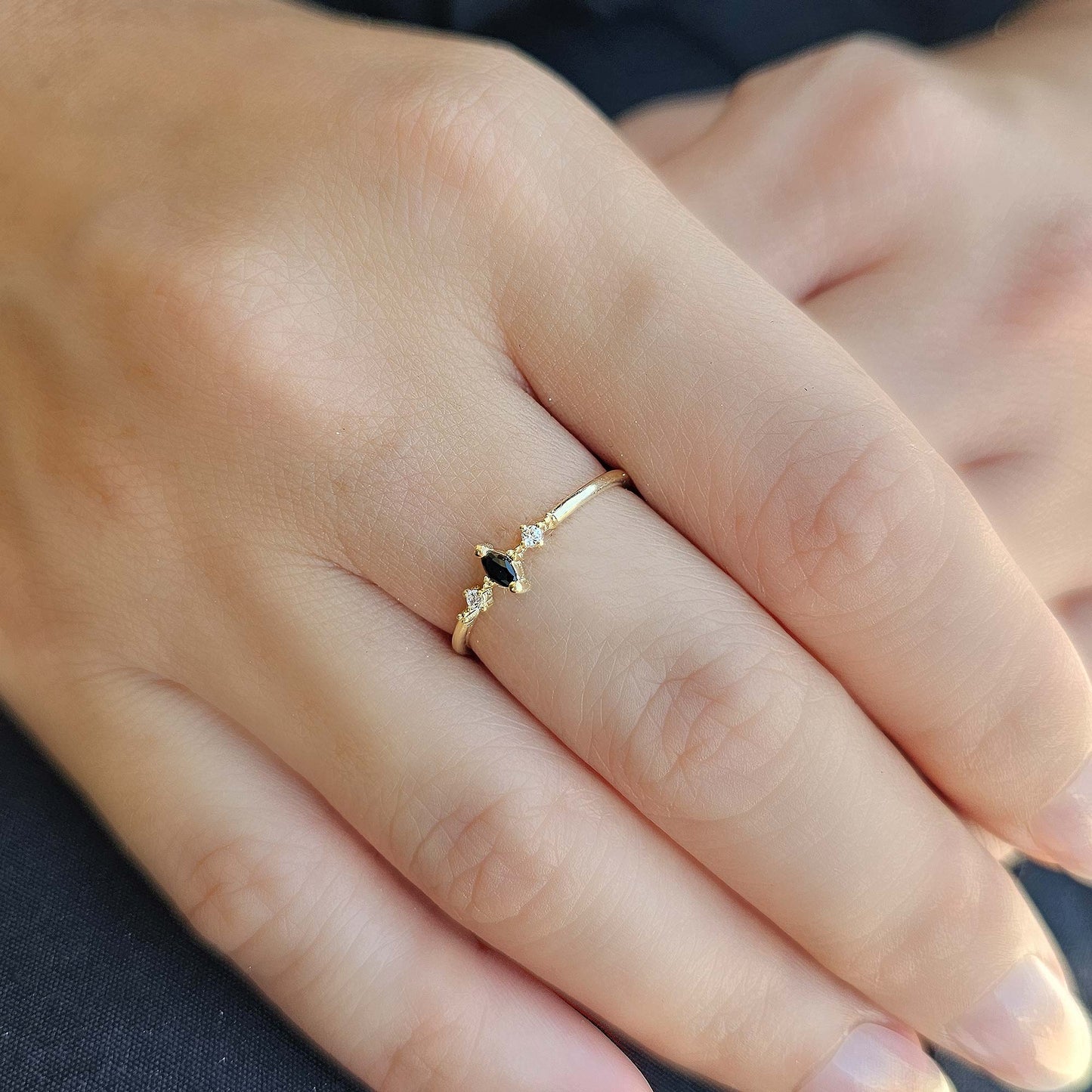 14K Gold Marquise Black Onyx Ring - 2S111BLK