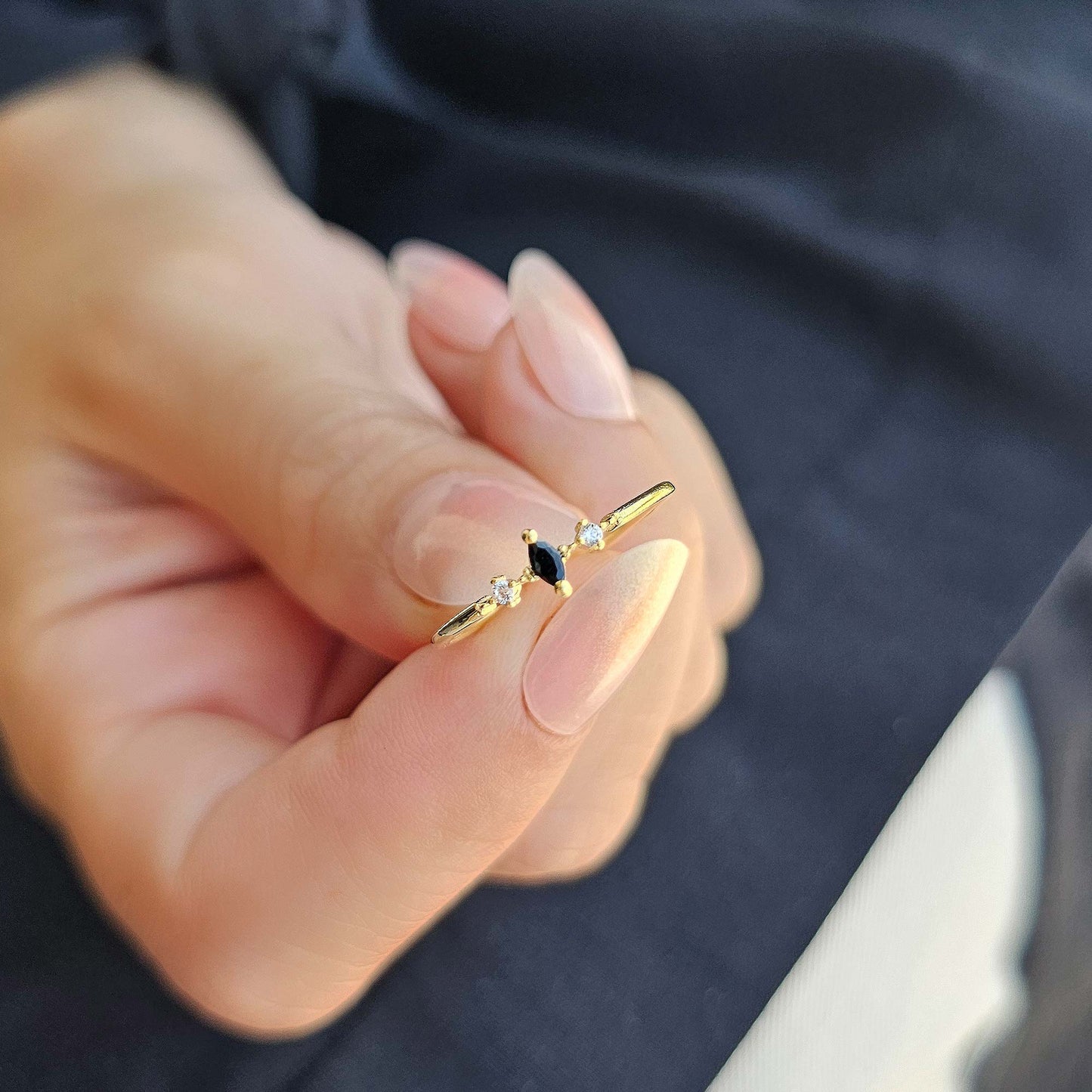 14K Gold Marquise Black Onyx Ring - 2S111BLK