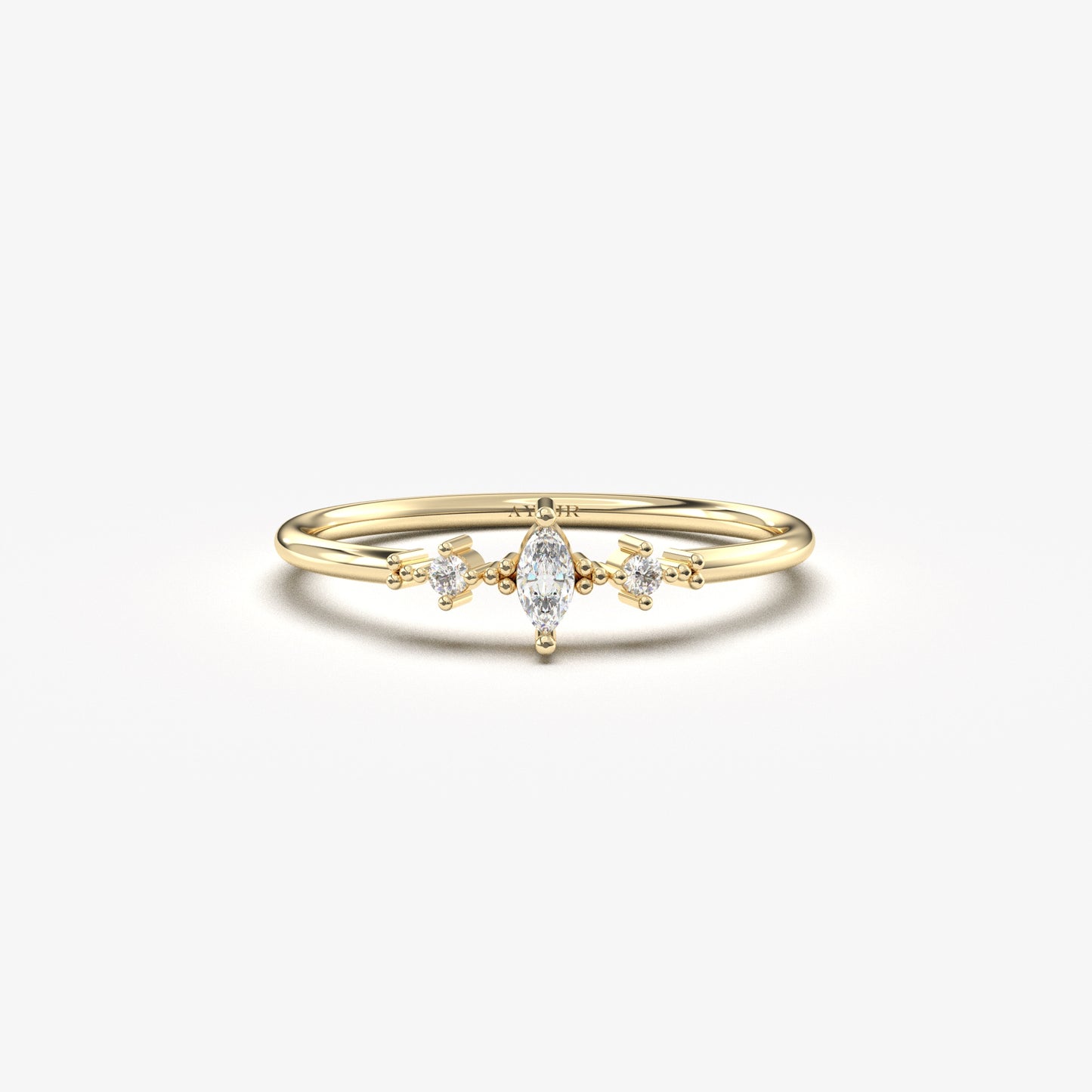 14K yellow gold marquise ring with natural diamonds, front view