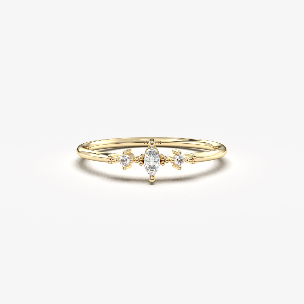 14K yellow gold marquise ring with cubic zirconia, front view