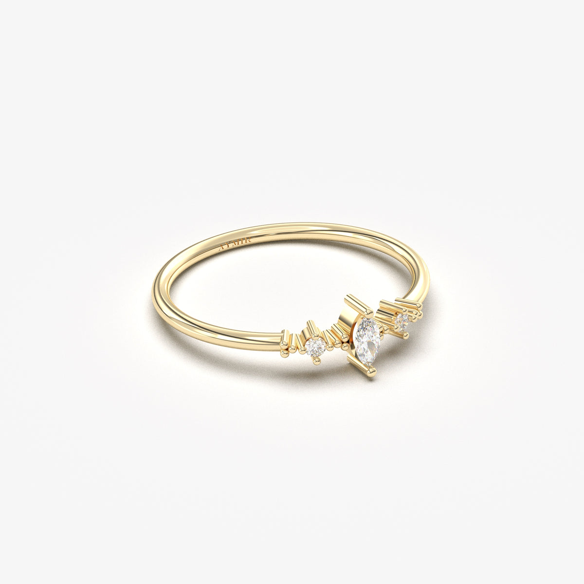 18K yellow gold marquise ring with cubic zirconia, angled view