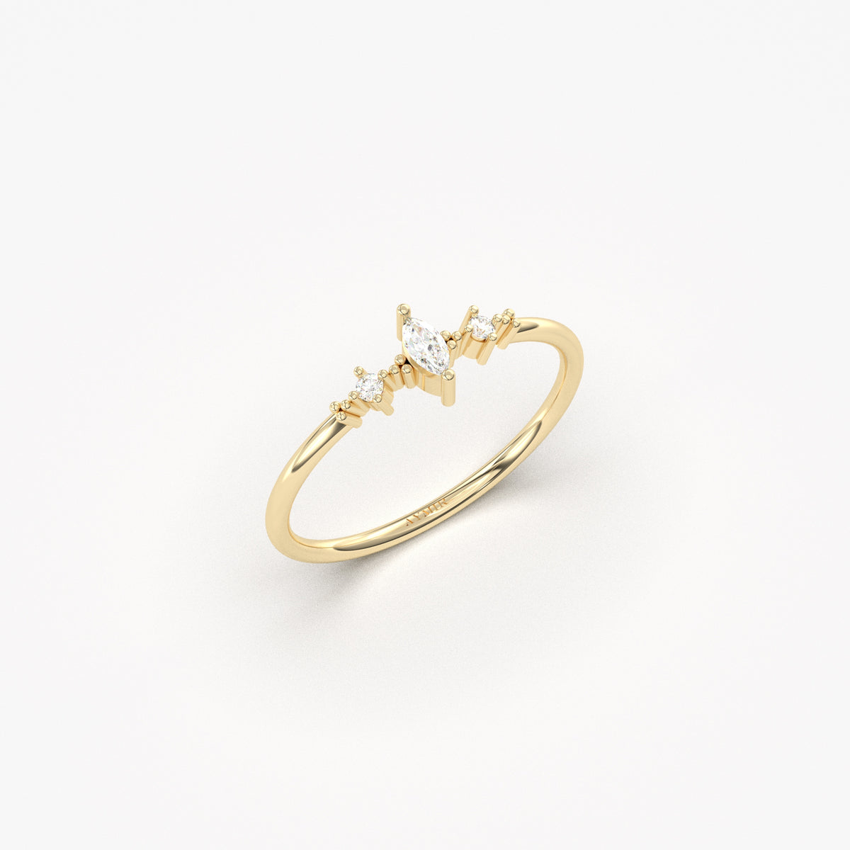 14K yellow gold marquise ring with natural diamonds, side view