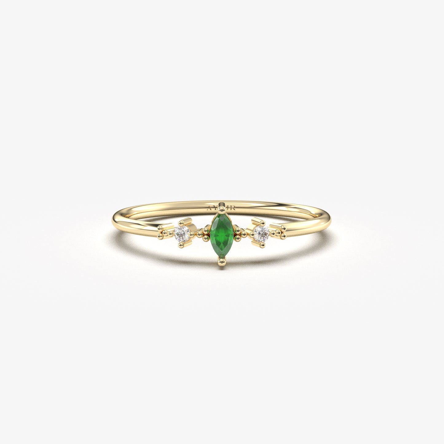 18K Gold Emerald Marquise and Cz Ring - 2S111EME