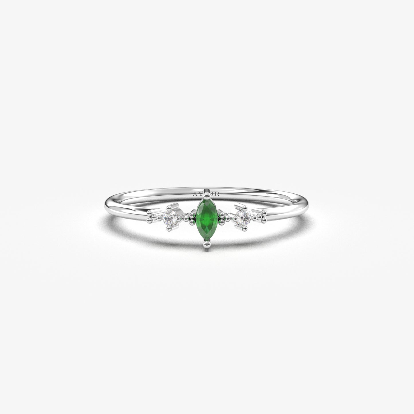 18K Gold Emerald Marquise and Cz Ring - 2S111EME