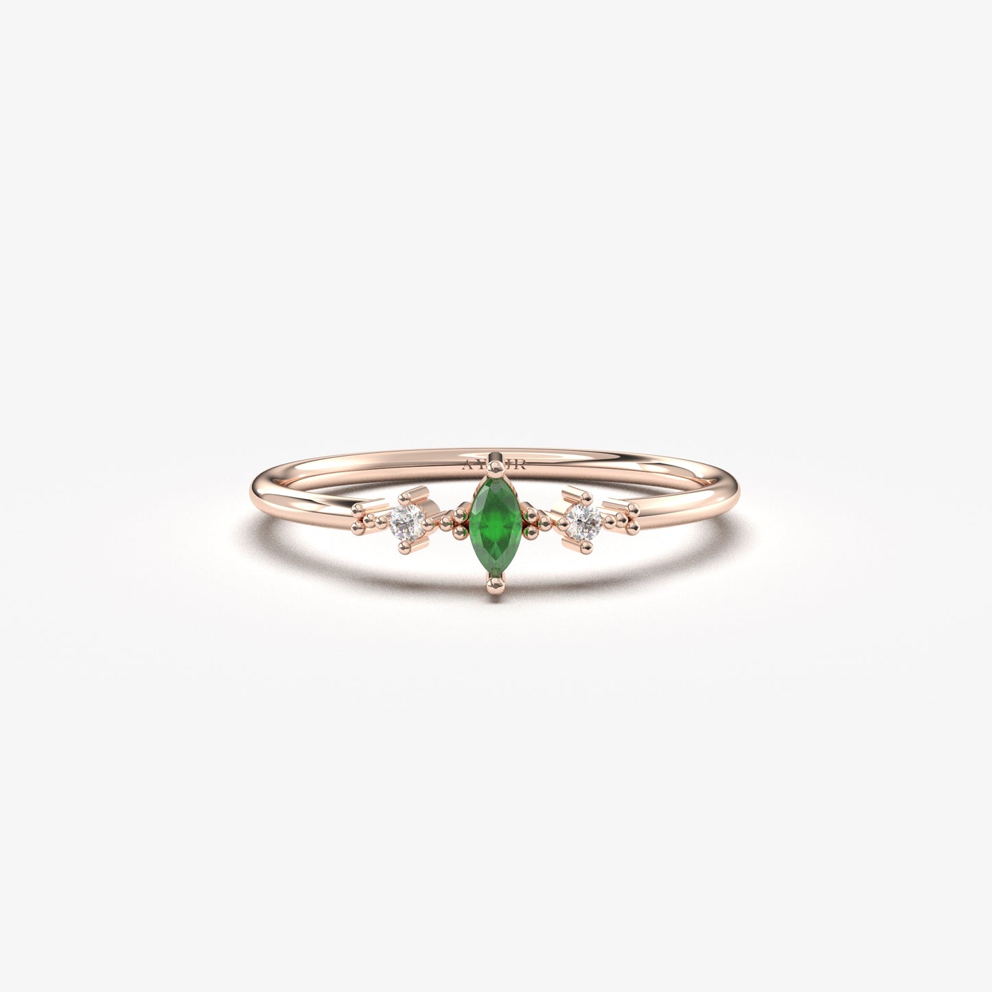 18K Gold Emerald Marquise and Cz Ring - 2S111EME