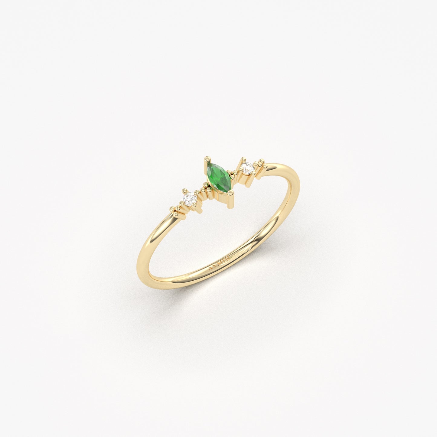 18K Gold Emerald Marquise and Cz Ring - 2S111EME