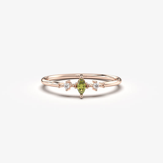 10K Gold Marquise Peridot Diamond Ring - 2S111PER
