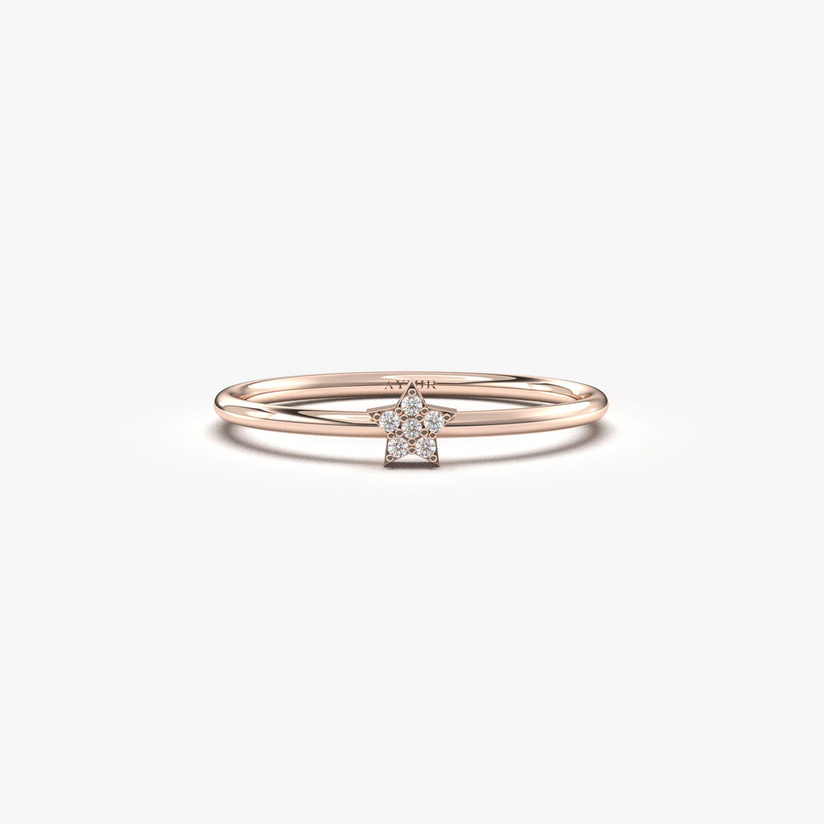 14K rose gold mini star ring with cubic zirconia, front view