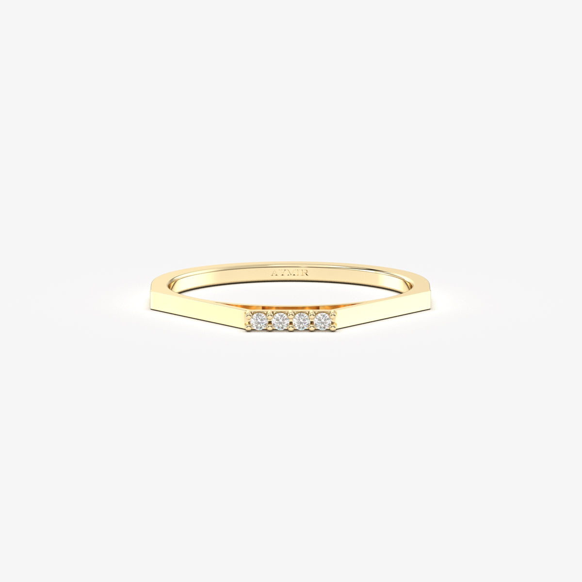 14K yellow gold mini bar ring with natural diamonds, front view