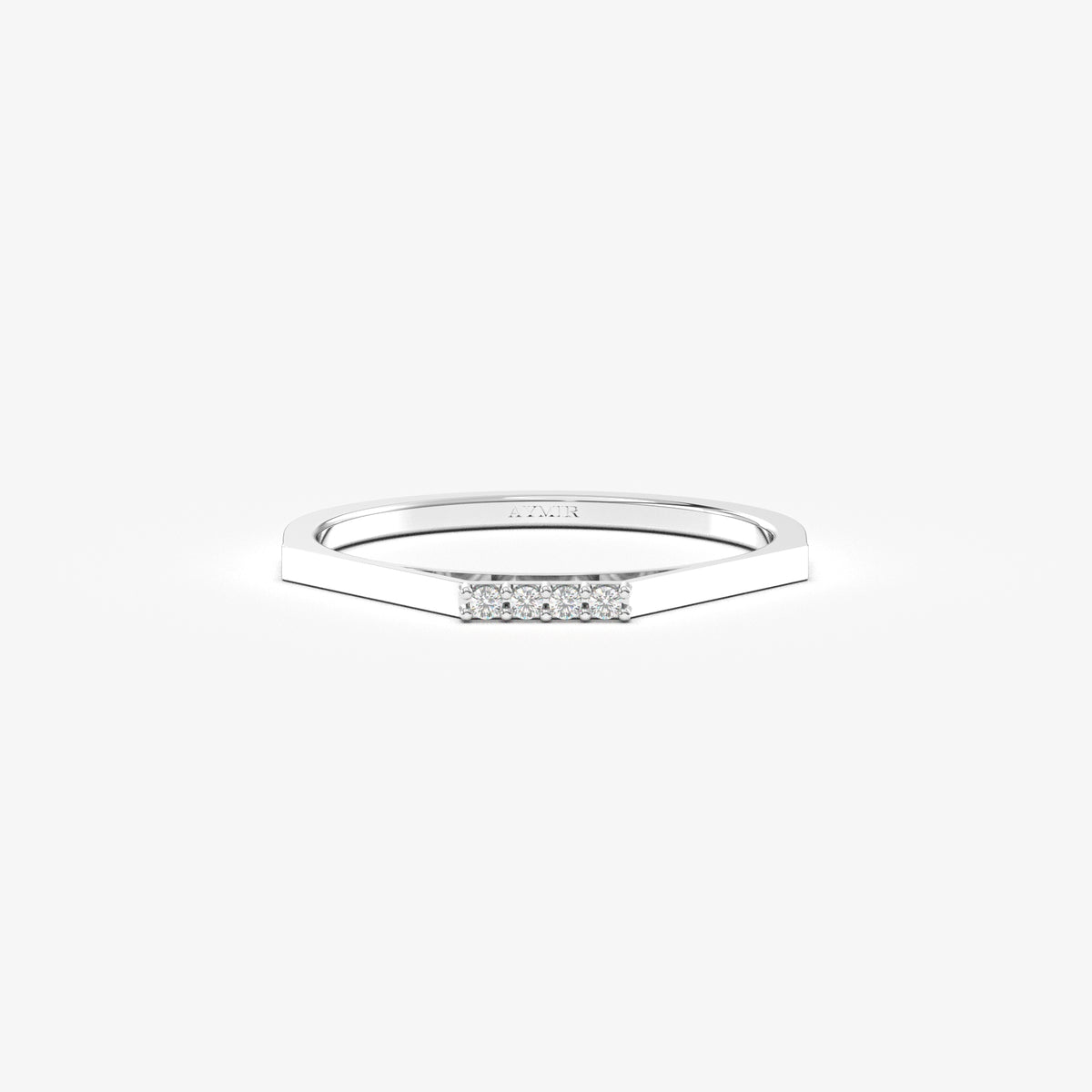 14K white gold mini bar ring with cubic zirconia, front view