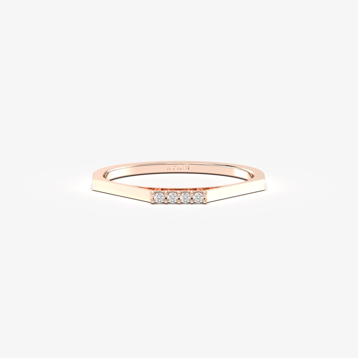 14K rose gold mini bar ring with cubic zirconia, front view