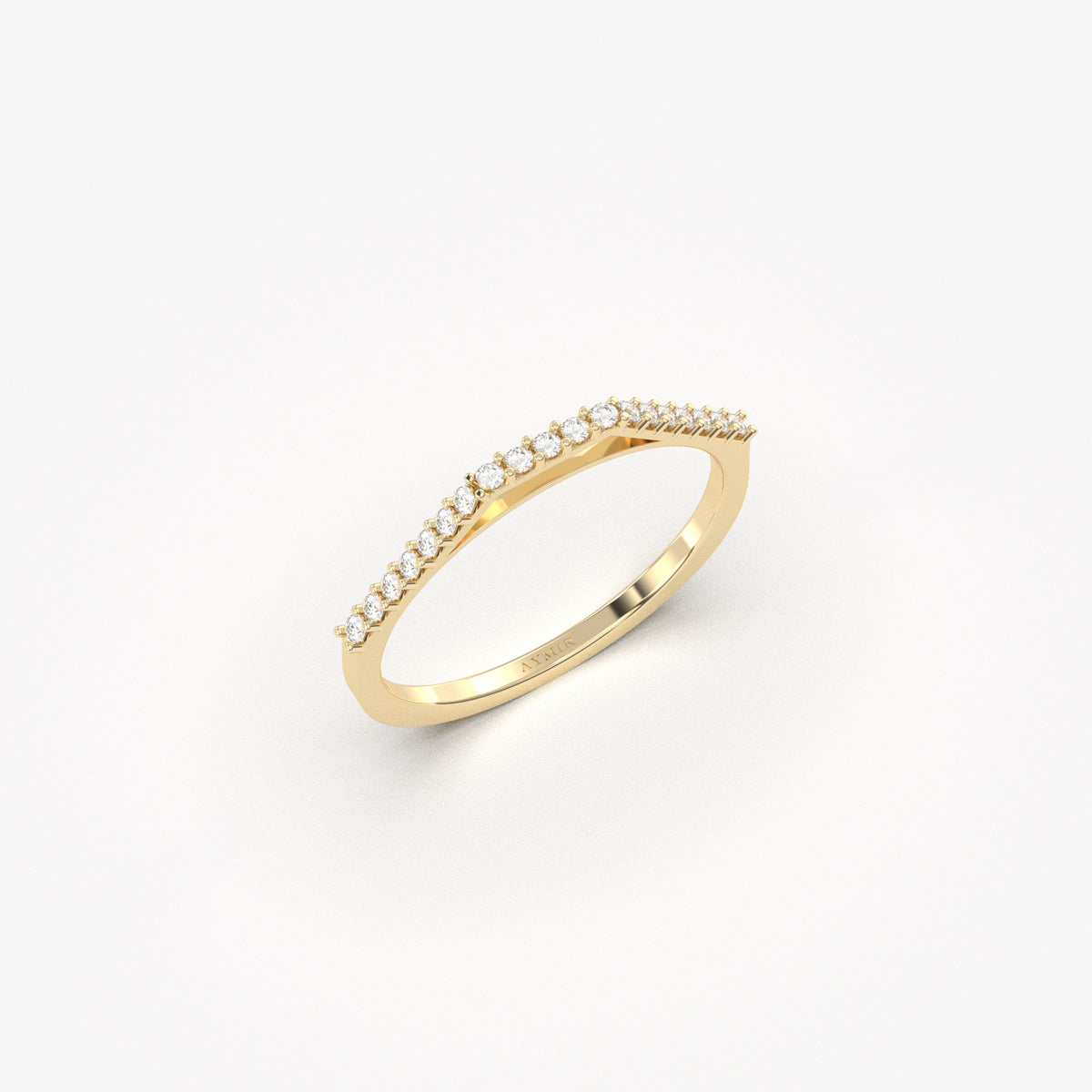 18K yellow gold chevron ring with natural diamonds, side view