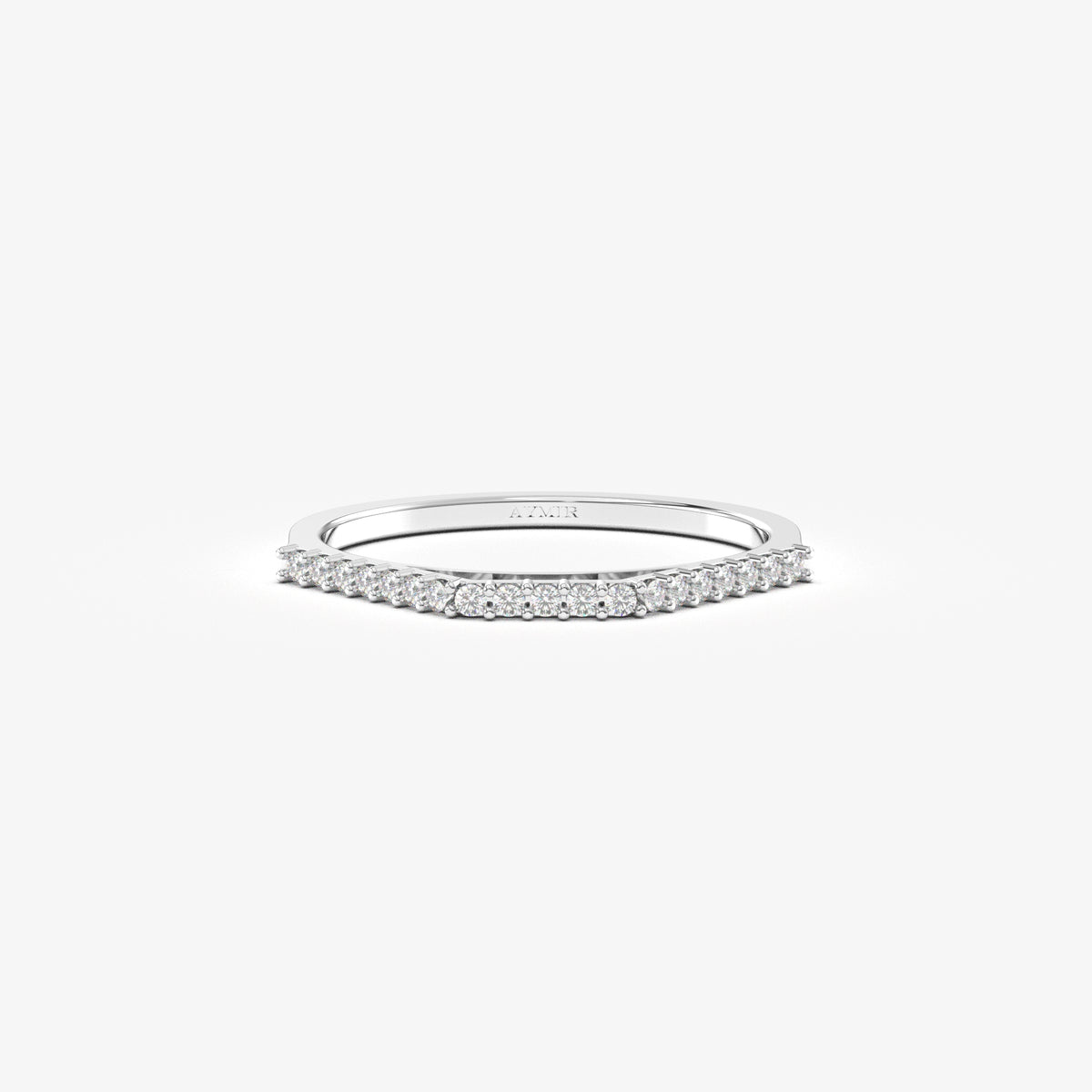 18K white gold chevron ring with cubic zirconia, front view