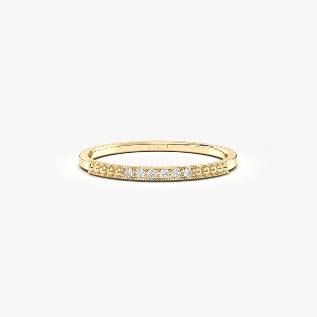 10K yellow gold beaded milgrain ring with cubic zirconia, front view