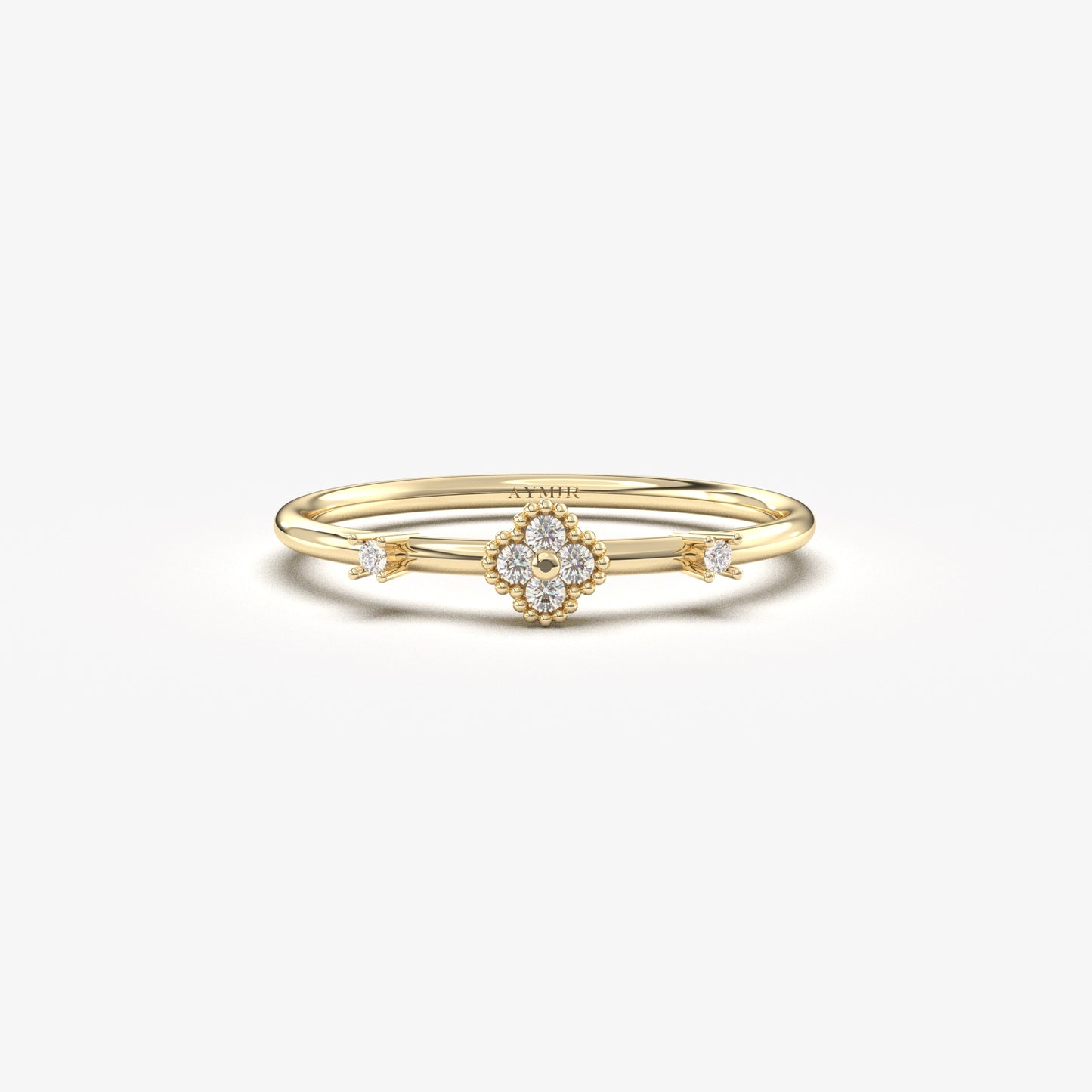 18K yellow gold flower cluster ring with cubic zirconia, front view