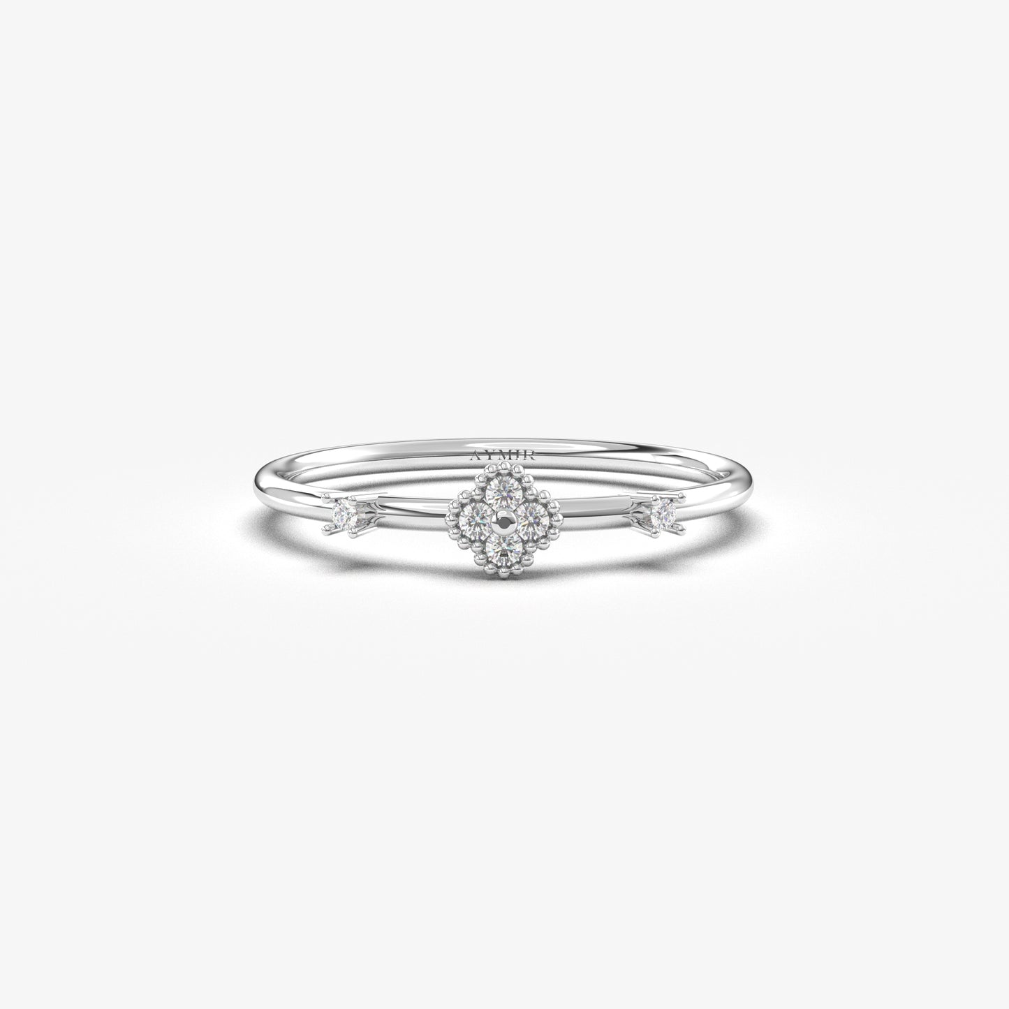 14K white gold flower cluster ring with cubic zirconia, front view